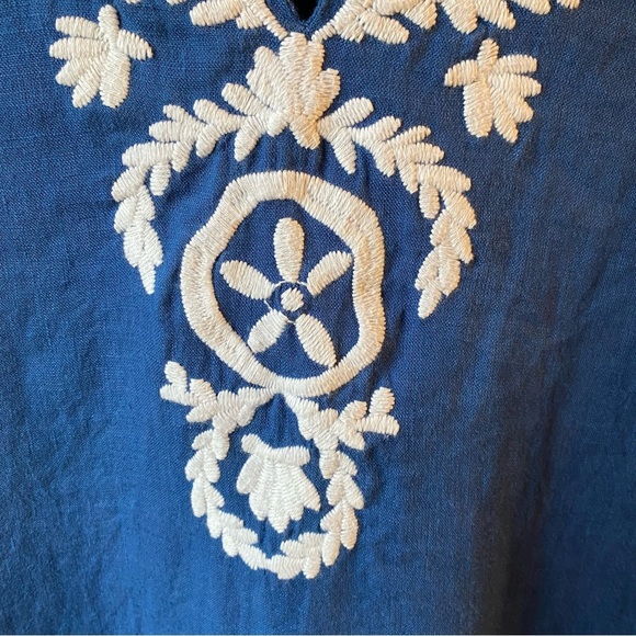 Lilly Pulitzer Blue Embroidered V Neck 100% Linen Blouse Women’s Size Medium - Picture 5 of 13